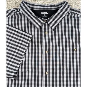 King Size 5XL Big Mens Shirt‎ Short Sleeve Button Up Black Grey Check Pocket